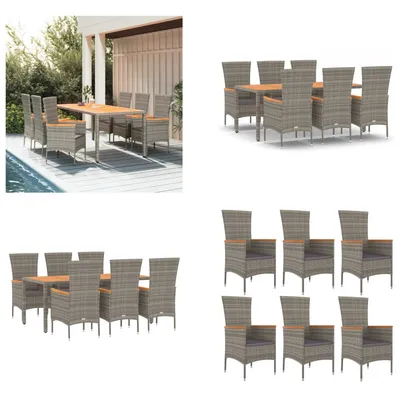 Produktbild von vidaXL 7 tlg. Garten Essgruppe mit Kissen Grau Poly Rattan - Garten Essgruppe - Garten Essgruppen - Essgruppe - Essgruppe Terrasse
