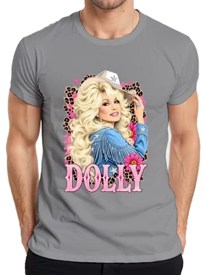 Immagine prodotto di Maglietta da uomo, colore grigio, taglia XXL, con la scritta "Dolly Parton", icona della musica country, immagine di una cowgirl, stile western e retrò, cantante
