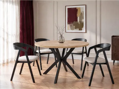 Produktbild von Runder Ausziehbarer Esstisch - Loft Style Tisch mit Metallbeinen - 100 bis 180 cm - Industrieller Tisch für Wohnzimmer - Spacesaver - Craft Eiche - 100 cm