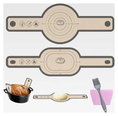 Produktbild von Silikon Backmatte für Dutch Oven, Antihaft 2 Stück, leicht zu reinigen, wiederverwendbare Backmatte mit langen Griffen, Teigmatte mit Teigschneider und Backpinsel