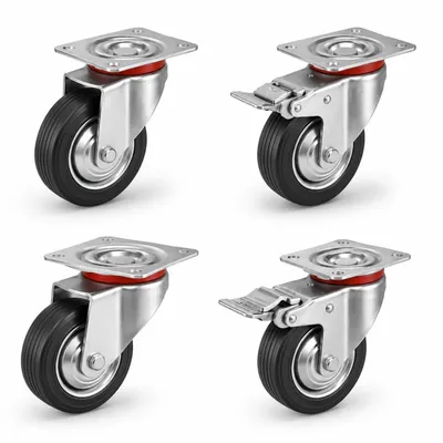 Produktbild von 4er Transportrollen & Schwerlastrollen - mit Bremse - Lenkrolle - Bis 400 kg belastbar Schwerlast Möbelrollen (4x Lenkrollen ∅10 cm)