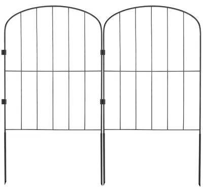 Produktbild von 10x Dekorativer Gartenzaun 61x33cm Oberbogen Metallzaun aus Kohlenstoffstahl Steckzaun 5,08cm Spike-Abstand Hundezaun Gitterzaun Beetzaun Zaun Metall Zaunelementen inkl. Befestigungsmaterial
