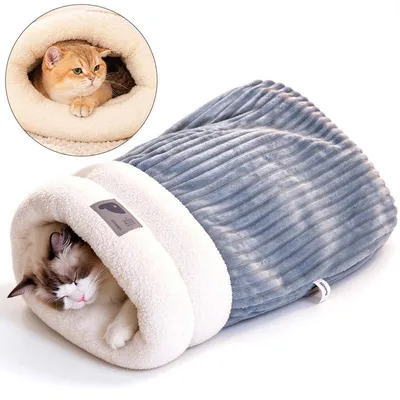 Produktbild von Kuschelhöhle Katze für den Winter, Katzenbett Höhle, Flauschiges Katzenbett, Halbgeschlossene Katzenhöhle, Kuschelsack für Katzen, 54 cm
