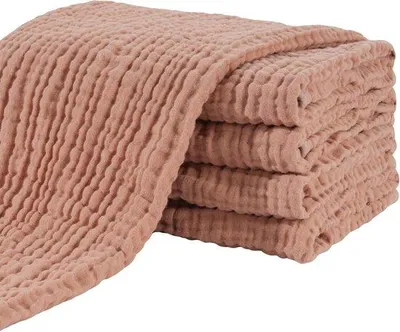Produktbild von Famanu Musselin Tücher Set von 5 - 65 x 65 cm, 100% Baumwolle, braun