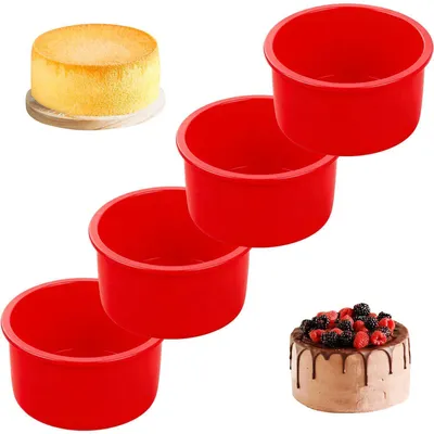 Obrázok produktu pre Silikónové okrúhle formy na pečenie, priemer 10 cm, bez BPA, 4 kusy, červené