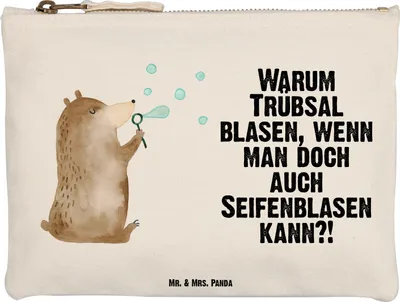 Produktbild von Mr. & Mrs. Panda Mäppchen Bär Seifenblasen Größe M - Weiß - Geschenk, Federmappe, Pouch, Schminktasche, Stiftemäppchen, Kosmetiktasche, Teddy