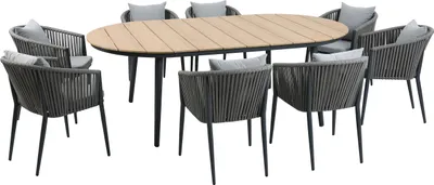 Produktbild von AXI Chay Gartenset mit 8 Stühlen in Anthrazit für 8 Personen | Sitzgruppe / Gartenmöbel aus Polywood in Holzoptik | Gartentisch mit 8 Gartenstühlen