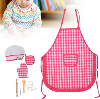 Produktbild von DIY Kind Kochen Backen Set Küche Rollenspiel Schürze Kinder Spielzeug GeschenkRot kariert 11tlg