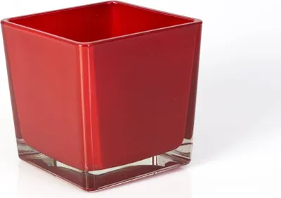 Produktbild von INNA-Glas Großes Teelicht Glas Kim, rot, 12x12x12cm - viereckiges Glas - Glaswürfel
