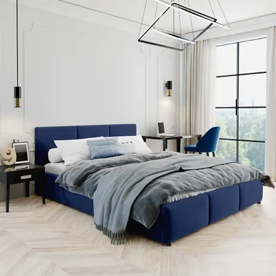 Produktbild von Polsterbett 160x200 mit bettlkasten und lattenrost Nela HLR-64 Blau Velours