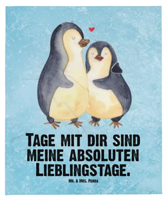 Produktbild von Mr. & Mrs. Panda Plaid Pinguin umarmen - Eisblau - Geschenk, Kinderwagendecke, Schlummerdecke, Liebe, Erstlingsdecke, Hochzeitstag, Babydecke, Fleecedecke, Hochzeit