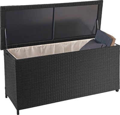 Poly ratanový box na polštáře HWC-D88, Zahradní truhla na polštáře  Premium černá, 63x135x52cm 320l
