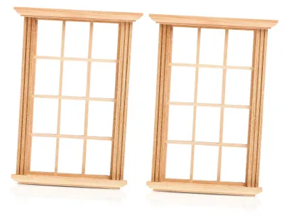 Produktbild von Set von 2 Miniatur Holzfensterrahmen für Puppenhaus Dekoration