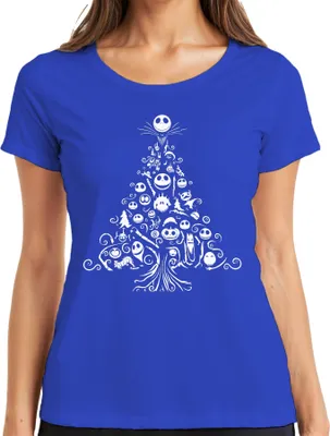 Produktbild von Nightmare before Christmas Weihnachtsbaum - Weihnachten Weihnachtsgeschenk Damen T-Shirt, Blau, L