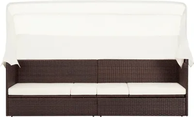 Image de vidaXL Canapé de jardin avec toit solaire Poly rotin brun