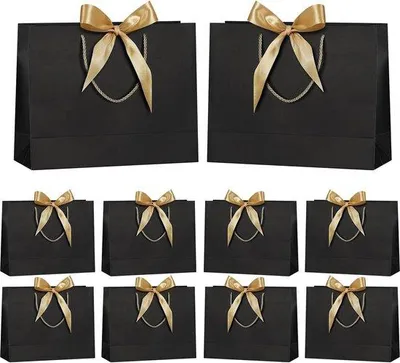 Produktbild von Famanu Geschenktaschen Set - 10 Stück - Schwarz mit Satinband