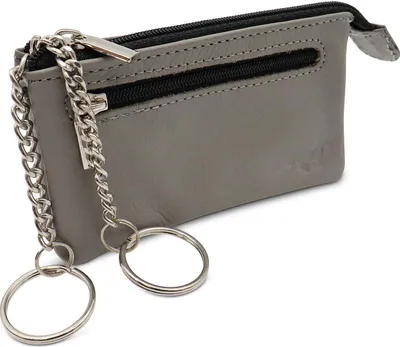 Produktbild von Schlüsseletui aus Leder - Schlüsseletui aus Leder - Schlüsseletui mit Reißverschluss - 2 Ringe – grau
