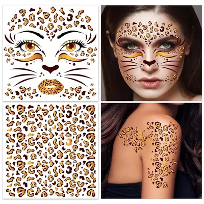 Zdjęcie produktu dla Tymczasowe tatuaże "Leoparda", 4 sztuki, idealne na karnawał, Halloween, do kostiumów, wielokolorowe