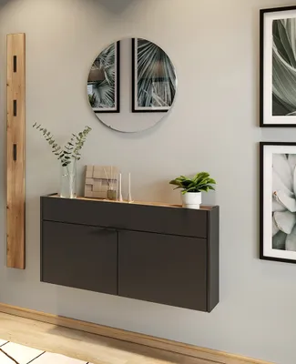 Produktbild von Garderobe Flurgarderobe schmal in grau mit Eiche ABERDEEN-01 modern 3-teilig mit 1 Garderobenpaneel