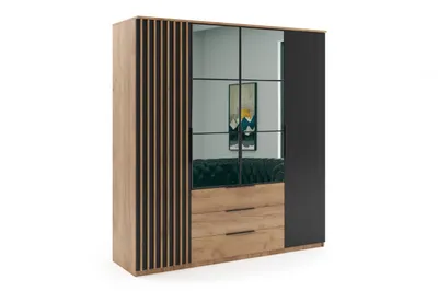 Produktbild von Sorento Kleiderschrank - Craft Gold, Lamellen Schwarz - 200 x 61 x 215 cm