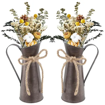 2er-Set Vintage-Metallvasen mit Henkel, Eisen, 20 cm