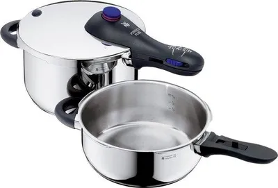 Produktbild von Induktionskochset, 2-teilig, Dampfwanne 4,5 l + 3 l, Chrom-Mangan-Stahl, 2 Kochstellen, einhandiger Thermostatregler