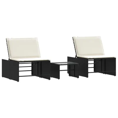 Produktbild von vidaXL Modulare Sonnenliegen 2 Stk. mit Tisch Schwarz Poly Rattan