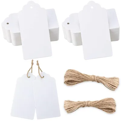 Productafbeelding van Cadeaulabels kraftpapier - Wit - 10 x 5 cm - 200 stuks - Met jute koord