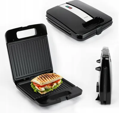 Image de Appareil à panini Huslog pour 4 sandwichs, 1400 W, 25,4 x 21,5 cm, revêtement antiadhésif