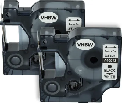 Produktbild von vhbw 2x Schriftband-Kassette kompatibel mit Dymo LabelManager 420P, 400, 450D, 450, 500, 360D Etiketten-Drucker 7m x 9mm Schwarz auf Weiß, Kunststoff
