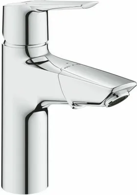 A close-up studio shot of a chrome faucet.