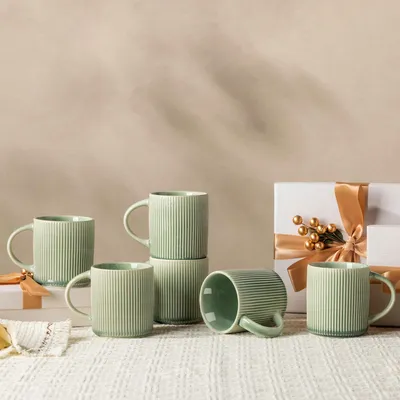 Produktbild von Set aus 6 Kaffeetassen aus Steinzeug, 350 ml Fassungsvermögen, spülmaschinenfest, beruhigendes Grün