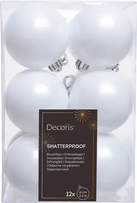 Produktbild von Weihnachtsbaumkugeln bruchfest Ø 6 cm 12 Stück winterweiß