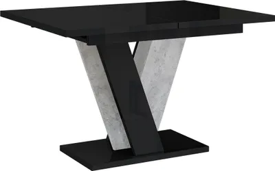 Produktbild von MEBLINI Esstisch Ausziehbar - Esszimmertisch Modern - Küchentisch - Säulentisch - Ausziehtisch - Dining Table - Esszimmertische - 120-160x90x75cm - VINEY - Schwarz Hochglanz/Betonoptik