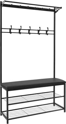 Zdjęcie produktu dla Meble do przedpokoju - Szafa z ławką na buty - Ławka 100 cm, 2 półki, wysokość siedziska 50 cm, nośność 100 kg, wolnostojąca, wymiary 100×33×170 cm - Czarny