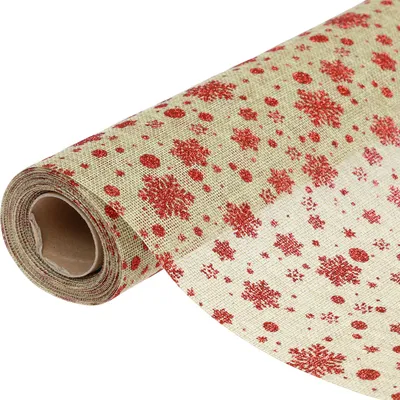 Produktbild von Tischläufer Weihnachten Tischband Schneeflocken Jute 48×450cm Deko Rot Glitzer