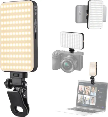 Produktbild von LED-Videoleuchte im Taschenformat, LED-Fuelllicht, Videokonferenzlicht, 2500 K šC 9000 K, dimmbar, eingebauter 3000-mAh-Akku mit Kaltschuhadapter, Bildschirmclip, Telefonklemme fuer Vlog, Live-Streaming, Produktfotografie