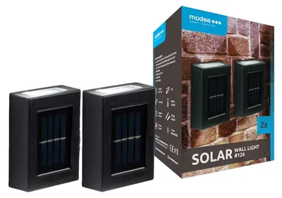 Productafbeelding van Modee Solar Buitenlamp LED - Wandlamp op Zonne Energie - IP44 - 7.4x10cm - Daglicht Wit - 4x set van 2