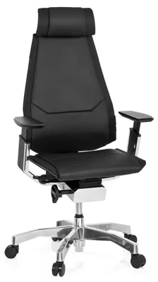 Produktbild von hjh OFFICE High End Bürostuhl GENIDIA PRO Ergonomischer Schreibtischstuhl mit Armlehnen Leder Schwarz Drehstuhl für Büro, Zuhause