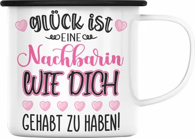 Produktbild von Trendation - Beste Nachbarin Emaille Tasse Geschenk Geburtstag Freundin Lieblings Nachbarin Geschenkidee Weltliebste Nachbarin Abschied Abschiedsgeschenk Lustig (Schwarz)