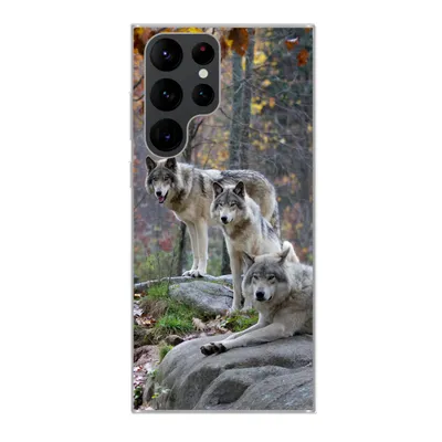 Produktbild von MuchoWow® Handyhülle Schutzhülle Hülle für Samsung Galaxy S22 Ultra Wölfe - Fels - Wald Silikon Softcase Handy Hülle - Abbildung