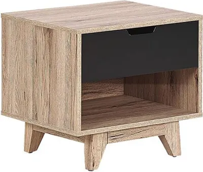 Obrázek produktu pro BELIANI Noční stolek světlé dřevo s černou MDF 46x50 cm 1 zásuvka ořevřená police ložnicový nábytek moderní skandinávský styl