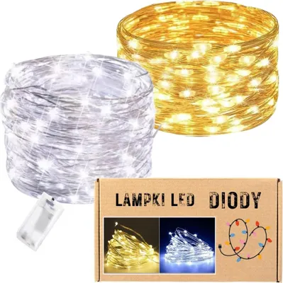 Obrázek produktu pro Dráty, provázky, světýlka, 10 LED světýlek na vánoční stromeček, 1 m dekorativních diod, baterie, teplé a studené světlo