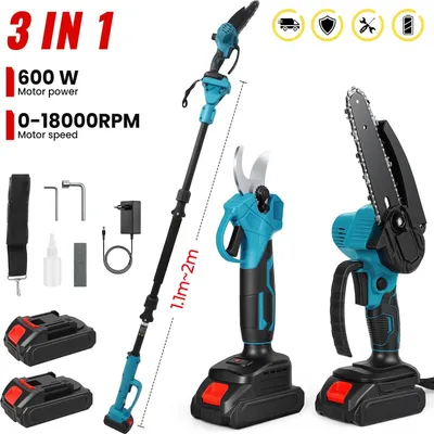 Image de Tronçonneuse sans fil - Élagueuse télescopique 3 en 1 - 600 W - Sans fil - Avec 2 batteries - Braun