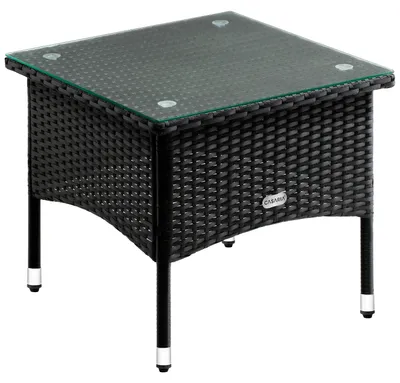 Immagine prodotto di CASARIA® Tavolino da Giardino Esterno in Polyrattan 50x50x45cm Piano in Vetro Tavolo Basso da Caffè Quadrato Poggiapiedi