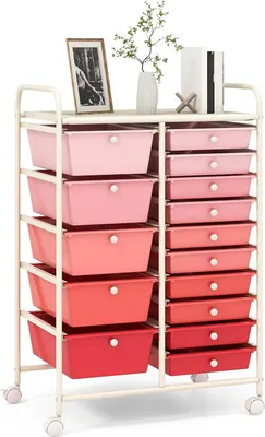Produktbild von GOPLUS Rollcontainer mit 15 Schubladen stapelbar, Rollregal Farbewahl, Beistellwagen mit 4 Rädern, Rollwagen Badregal
