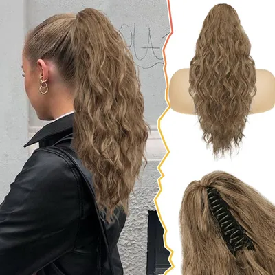 Produktbild von 45 cm Lange Lockige Wellige Pferdeschwanz Haarverlängerung Natürlich Soft Synt: Frauen