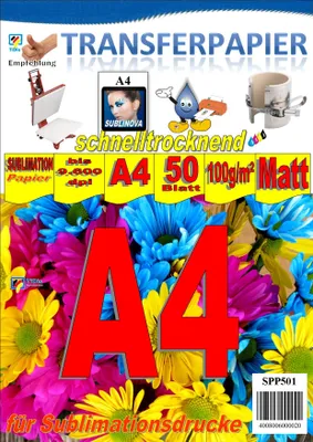 Produktbild von A4 Sublimationspapier: Sublinova Transferpapier für Textilien und Feststoffe - 50 Blatt Packung