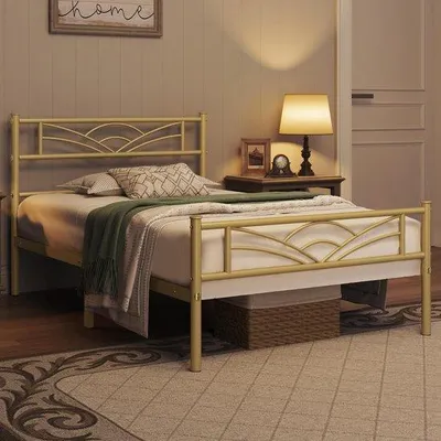 Immagine prodotto di Letto in metallo, letto moderno per giovani con rete a doghe, per camera da letto, camera degli ospiti, 90 x 190 cm, oro antico
