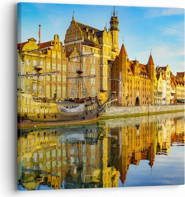 Produktbild von Bild auf Leinwand - Leinwandbild - Schiff Fluss Architektur Geschichte - 30x30cm - Wand Bild - Wanddeko - Leinwanddruck - Bilder - Kunstdruck - Leinwand bilder - Wandkunst - AC30x30-3202
